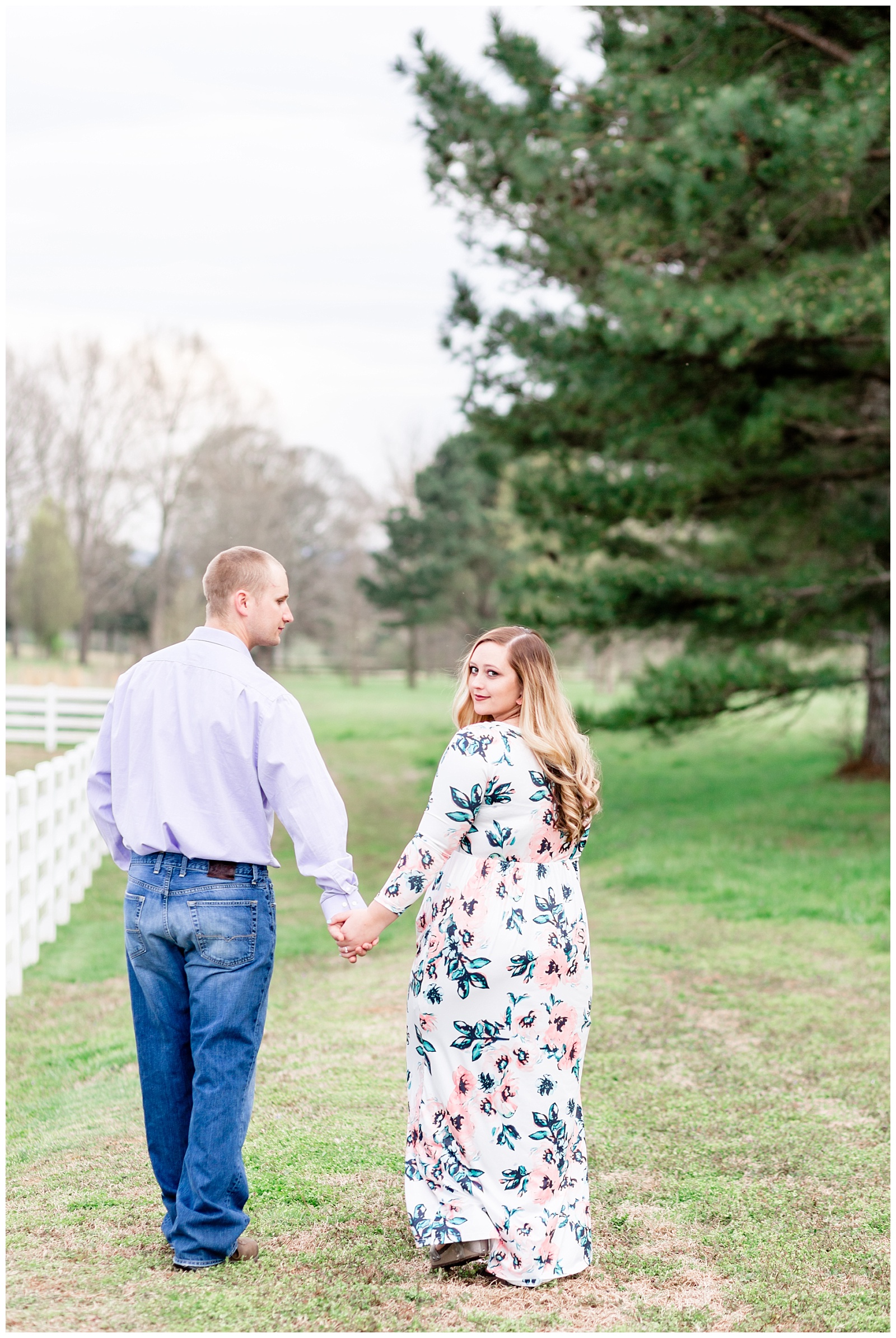 Southern Farm Engagement Session with Pastel and Floral Outfits