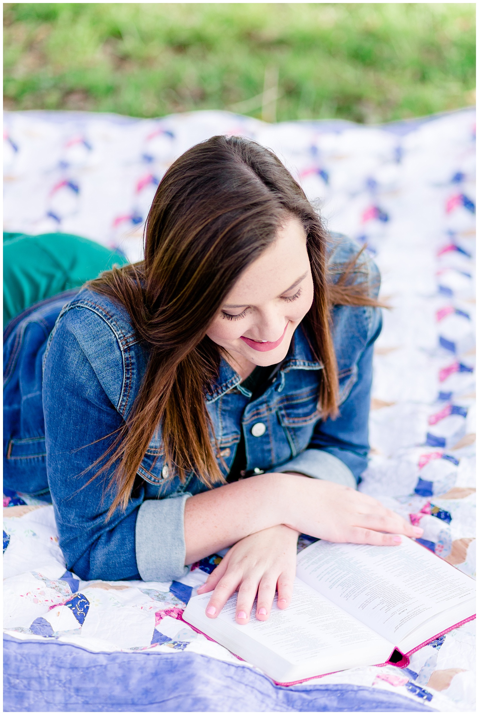Light and Airy Senior Session on a Southern Huntsville Alabama Farm Including A Grandmother's Quilt and Bible