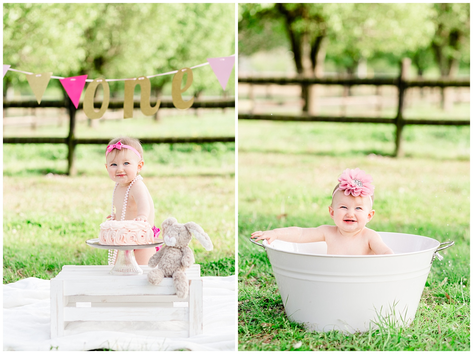 Cake Smash and One Year Old Birthday Session for Baby Girl with Different Shades of Pink, A Pink Cake and Pink Balloon