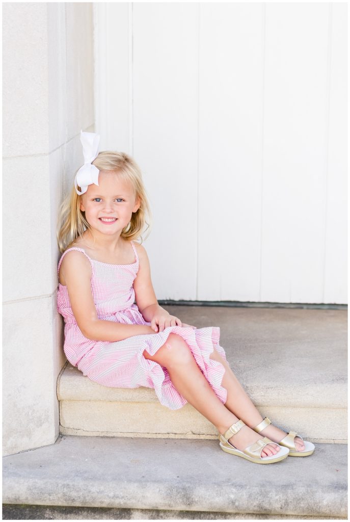 downtown family session in pastels at white church
