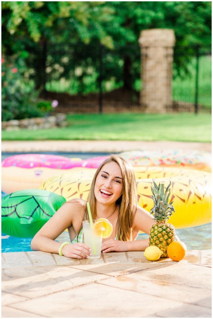 Senior Model Program Styled Pool Party Shoot with lemonade and colorful pool floats