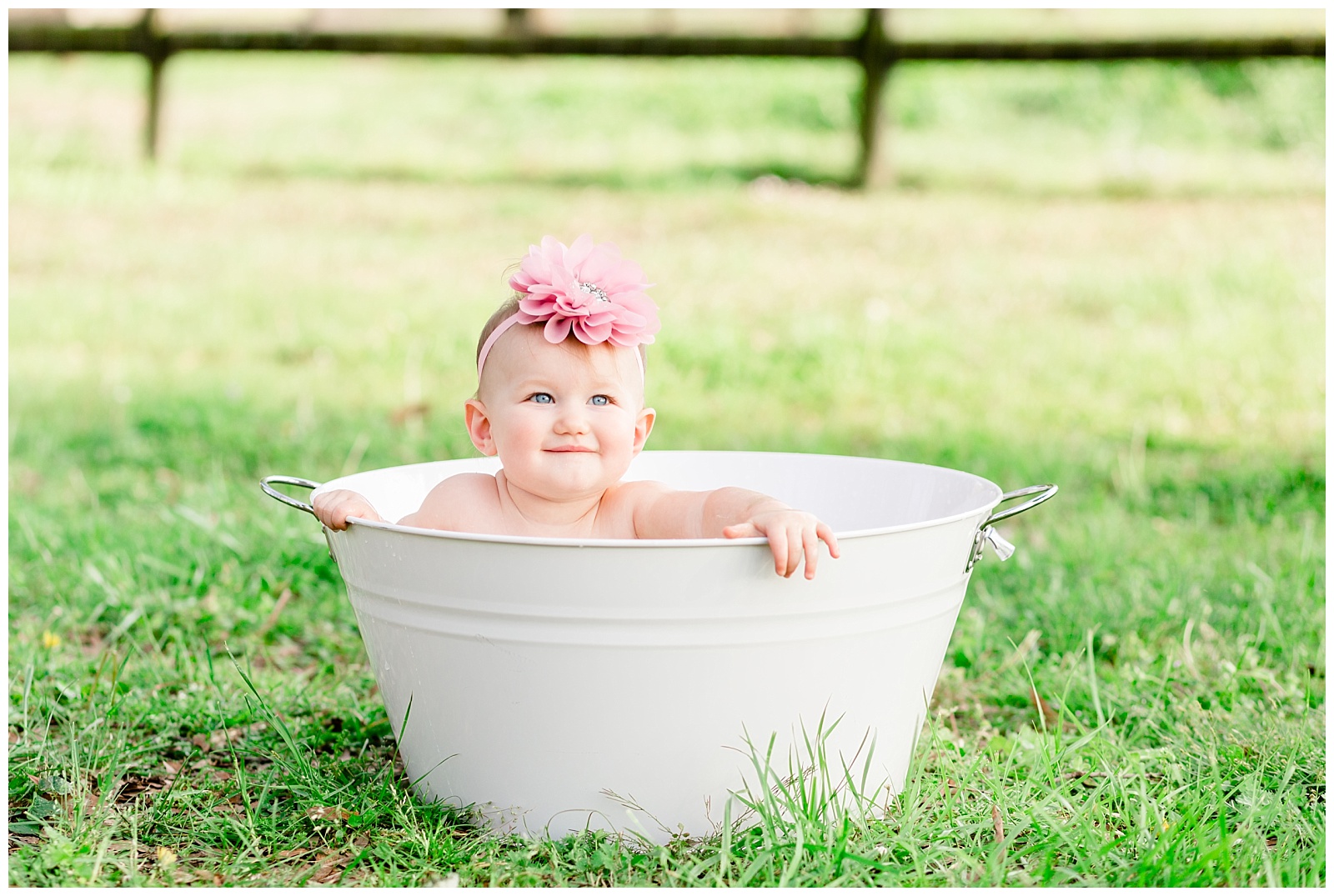 Spring One Year Old Birthday Session for Baby Girl with Different Shades of Pink