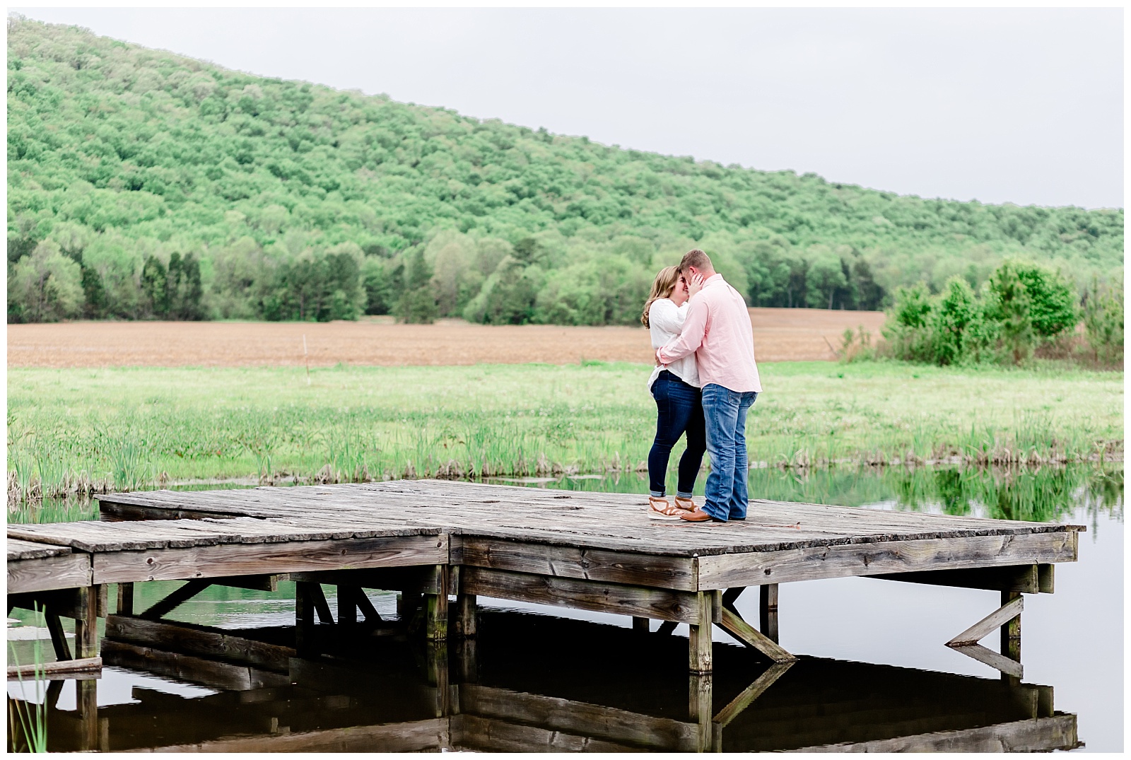 Surprise Proposal Engagement on pond and dock outside of Huntsville Alabama