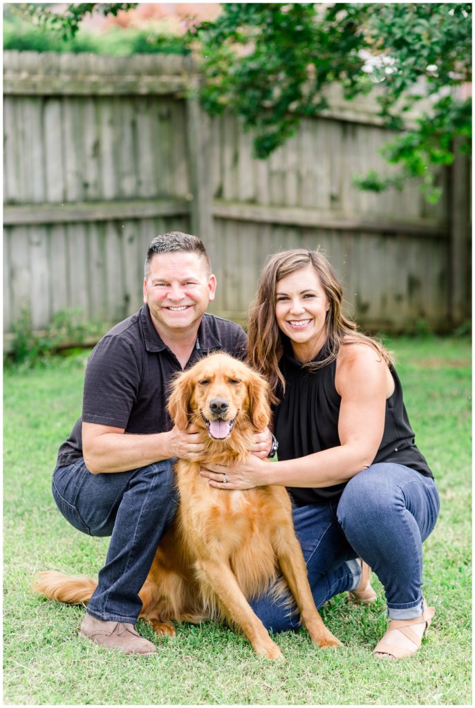 engagement session with golden retriever