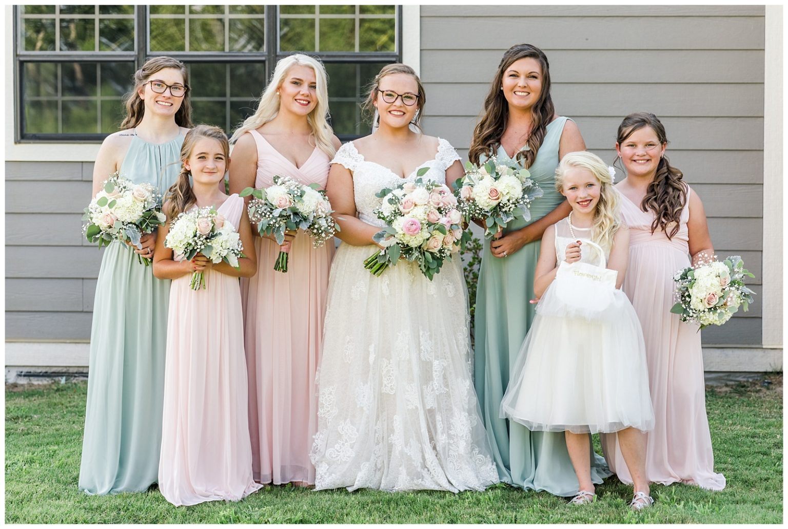 sage and blush wedding party