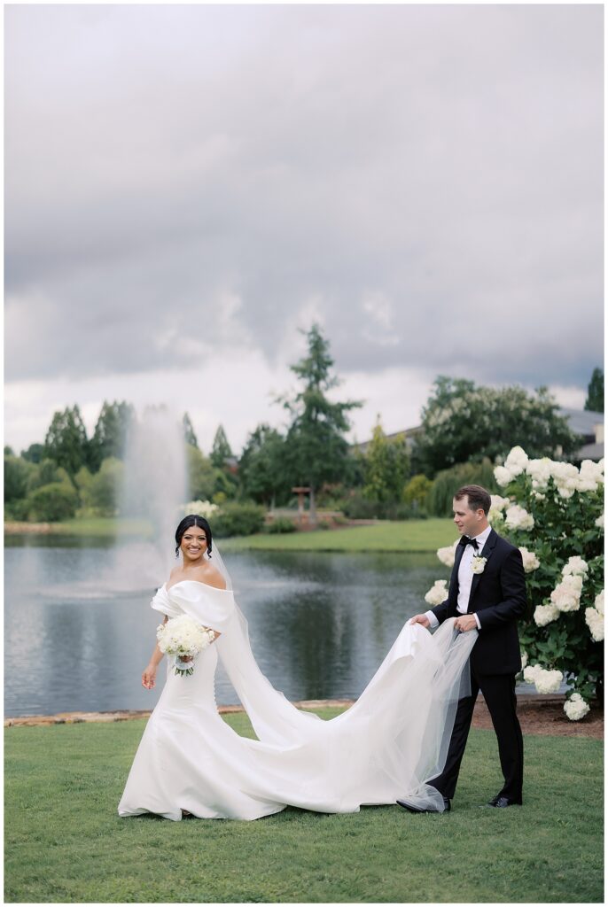 bride and groom wedding day picture walking